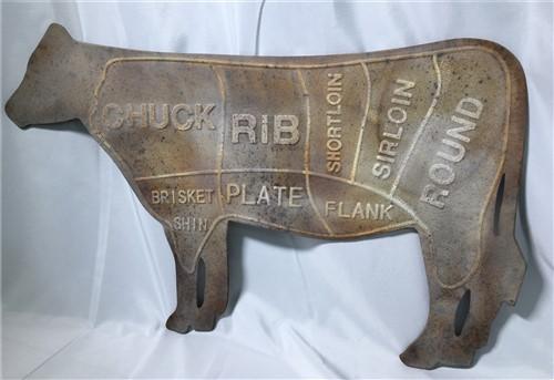 Rustic Cow Butcher Shop Sign, Beef Cuts Process Metal Sign, Beef Butcher Diagram