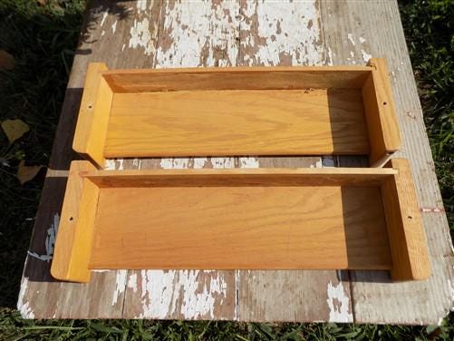 Home & Living > Storage & Organization > Shelving - 2 Wall Hanging Church Pew Shelf Racks Plate Hymnal Book Recipe Card Sp...