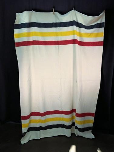 Home & Living > Bedding > Blankets & Throws - Hudson's Bay Point Style Blanket, Black Yellow Red Stripe, Vintage Bedding A...