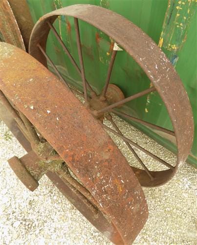 2 Cast Iron Implement Wheels, Wagon Wheel, Tractor Steel Rims, Industrial Age F