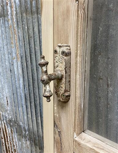 Antique French Single Door (27.5x83) Glass Pane Door with Jamb, Encased Door T14