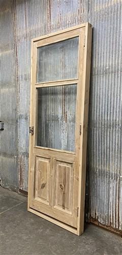 Antique French Single Door (31x88) Glass Pane Door with Jamb, Encased Door T48