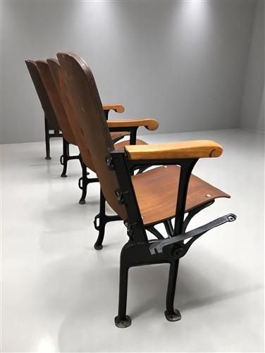 Home & Living > Furniture - 4 Vintage Wood Folding Theater Seats, Auditorium Seats, Entryway Bench, E8 by The Old Grainery