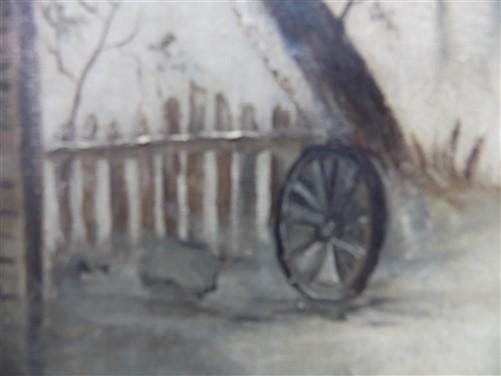 Art & Collectibles > Painting > Oil - 1880s Midwest Landscape Painting on Canvas, Original Art Winter Village, C by The Ol...