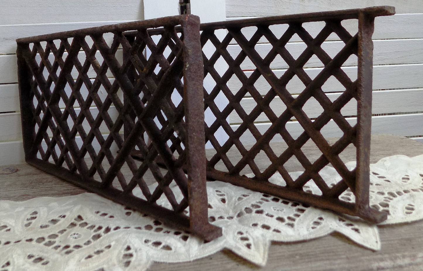 2 Flat Cast Iron Grates Fretwork Vent Covers Air Return Architectural Salvage O,