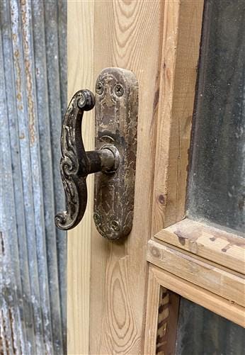 Antique French Single Door (33x81) Glass Pane Door with Jamb, Encased Door T34