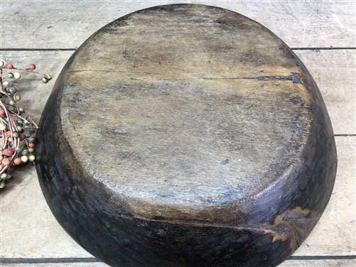 Dark Wood Bowl, Rustic Farmhouse Table Decor, Carved Wooden Bread Bowl A23
