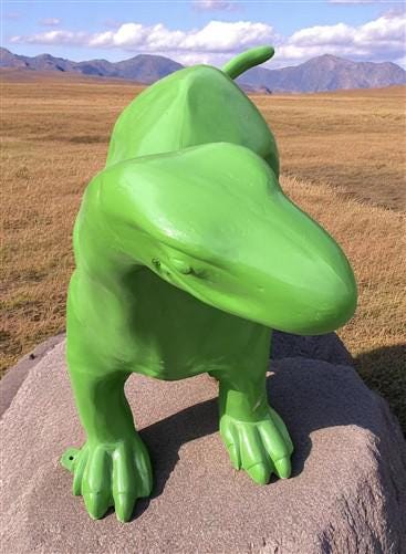 Sinclair Dinosaur Statue, Green Cast Aluminum Brontosaurus, Jurassic Yard Art, Y