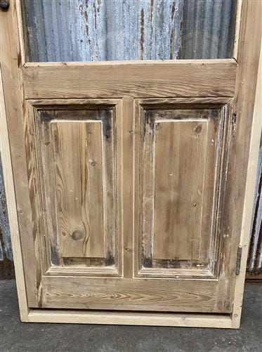 Antique French Single Door (31x89) Glass Pane Door with Jamb, Encased Door T50