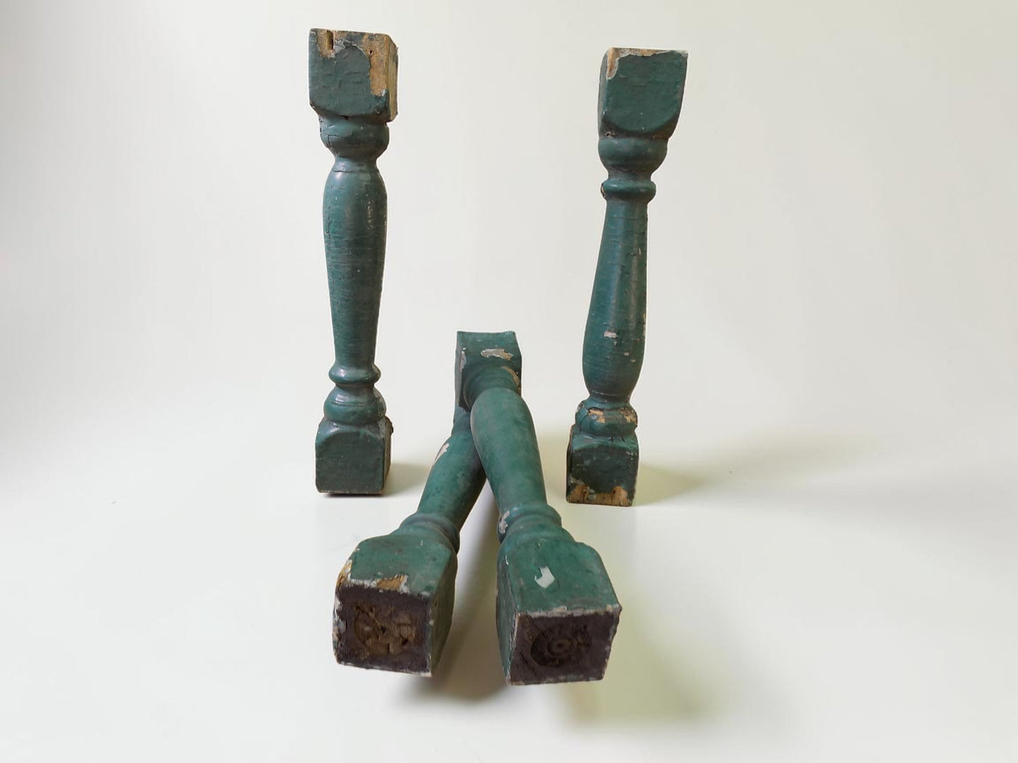 Balusters - 4 Vintage Green Wood Balusters, Reclaimed Spindles, Architectural Salvage, i by The Old Grainery (Architectura...