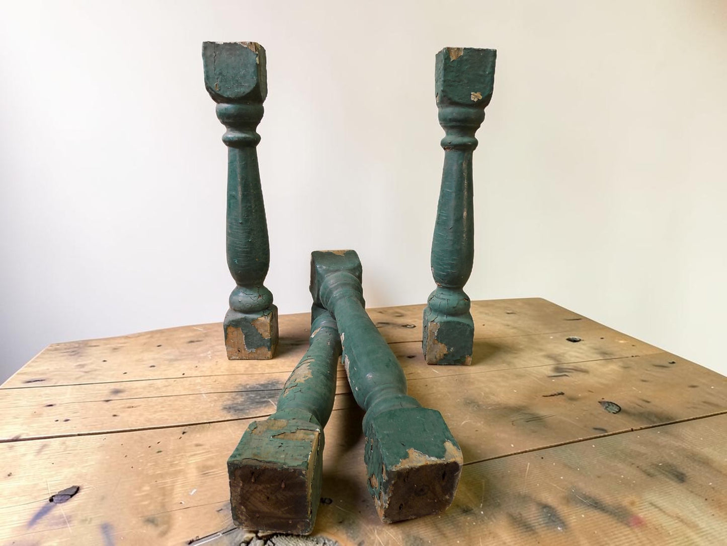 Balusters - 4 Vintage Green Wood Balusters, Reclaimed Spindles, Architectural Salvage, J by The Old Grainery (Architectura...
