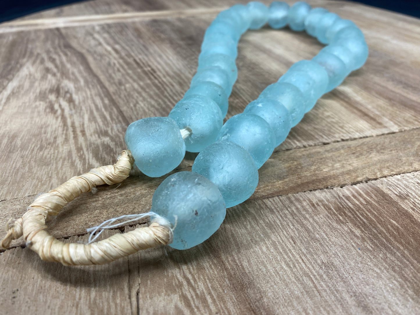 Home Goods - Ice Blue Recycled Glass Beads African Trade Beads, Sea Glass Style, 1 Strand by The Old Grainery (African, bl...