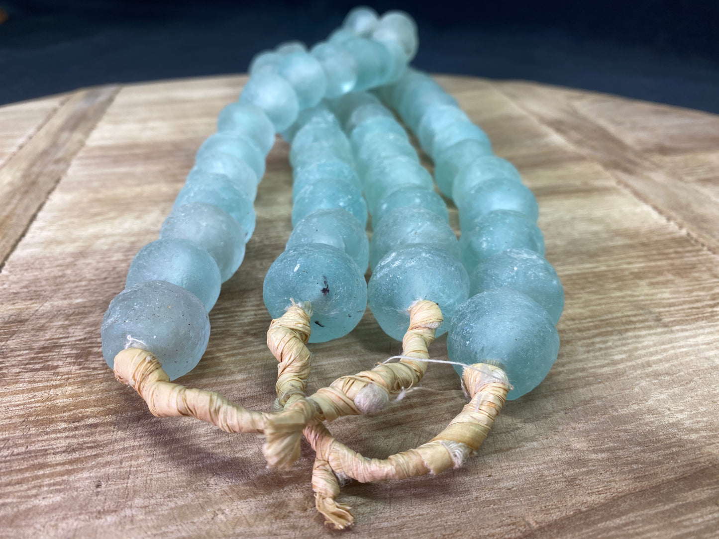 Glass Bead - Ice Blue Recycled Glass Beads African Trade Beads, Sea Glass Style, 2 Strands by The Old Grainery (African, B...