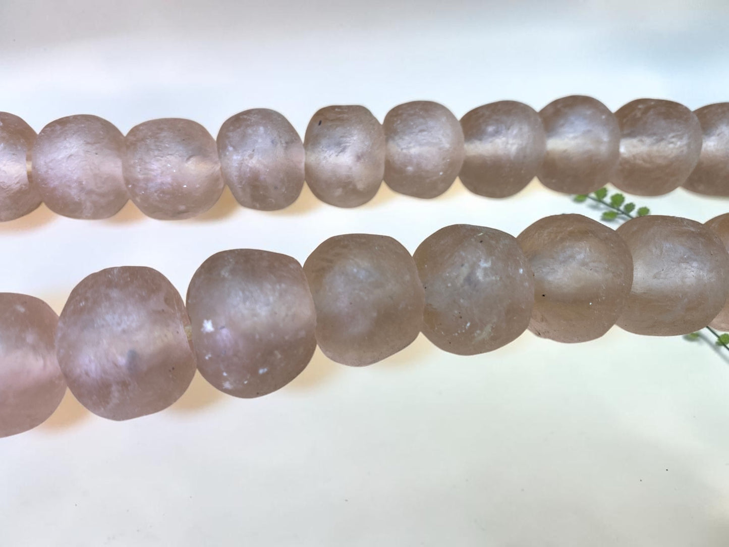Home Goods - Pale Pink Recycled Glass Beads African Trade Beads, Sea Glass Style, 1 Strand by The Old Grainery (African, E...