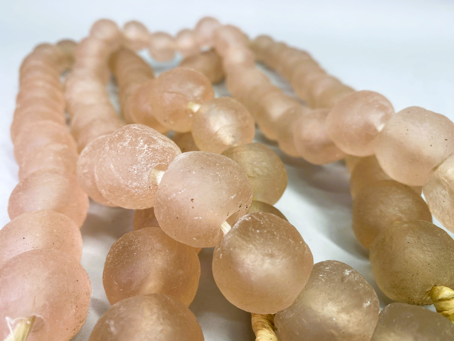 Home Goods - Pale Pink Recycled Glass Beads African Trade Beads, Sea Glass Style, 3 Strands by The Old Grainery (African,...