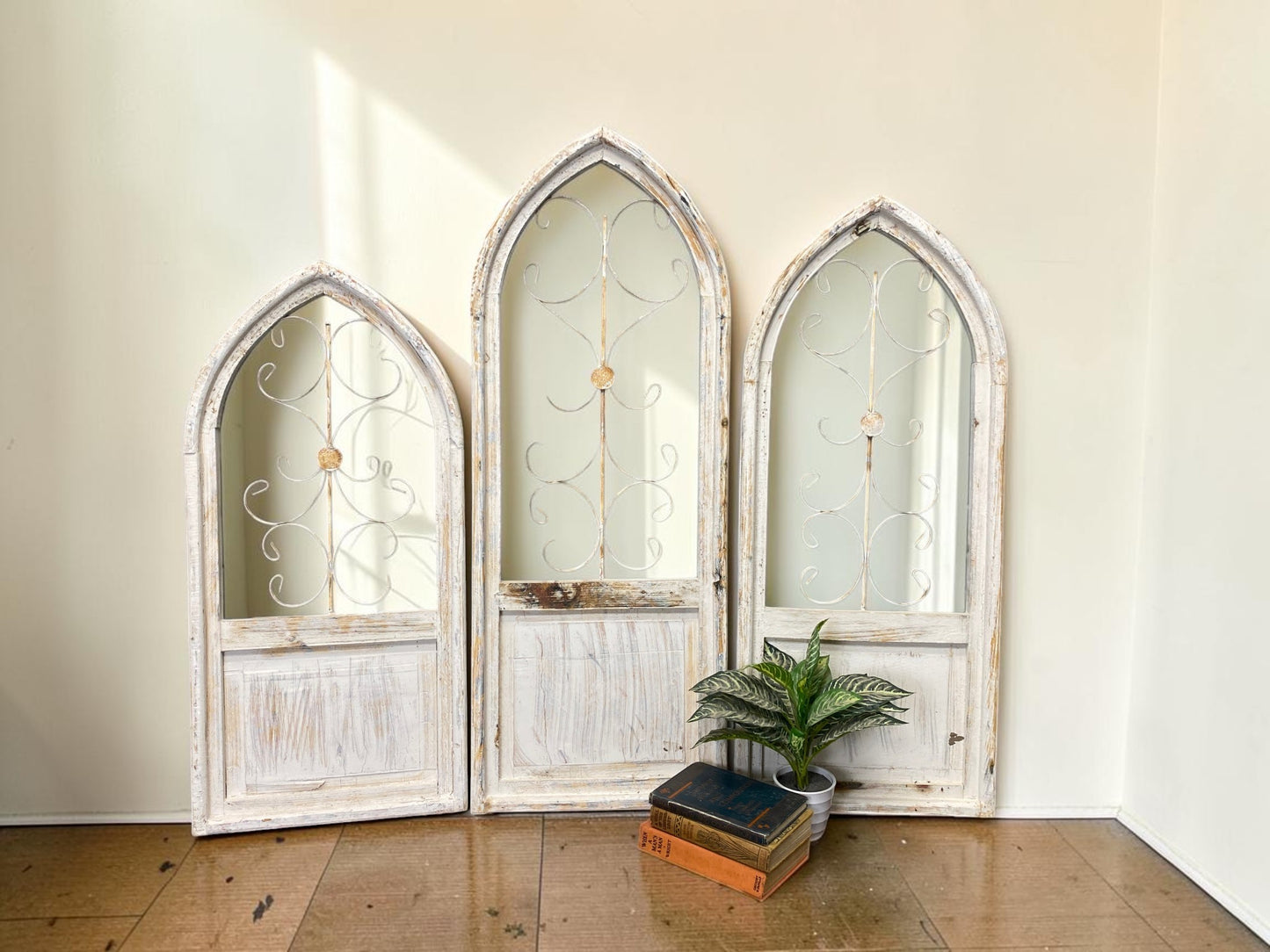 Windows - 3 French Country Wood Metal Arched Window Frame, Distressed Farmhouse Decor by The Old Grainery (arched, church...