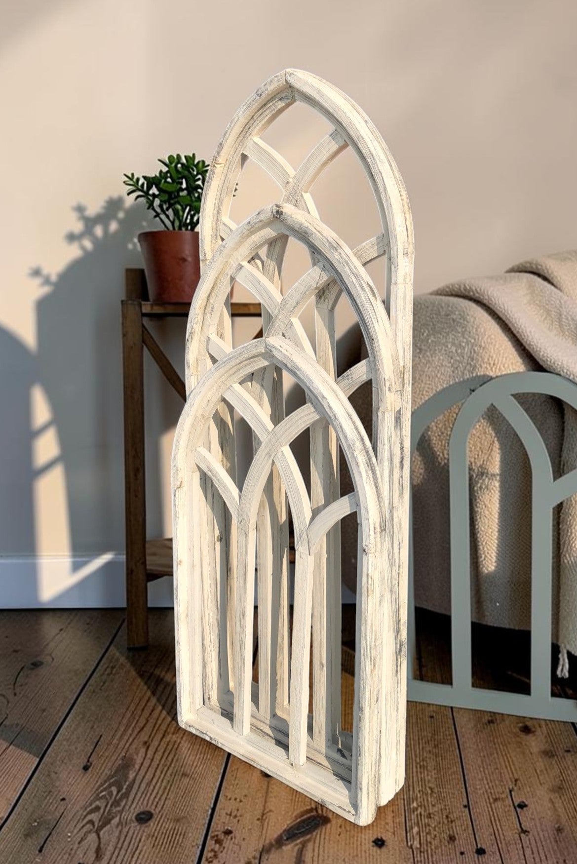 3 White Wood Arched Window Frames, Distressed Cathedral Style, Farmhouse Decor