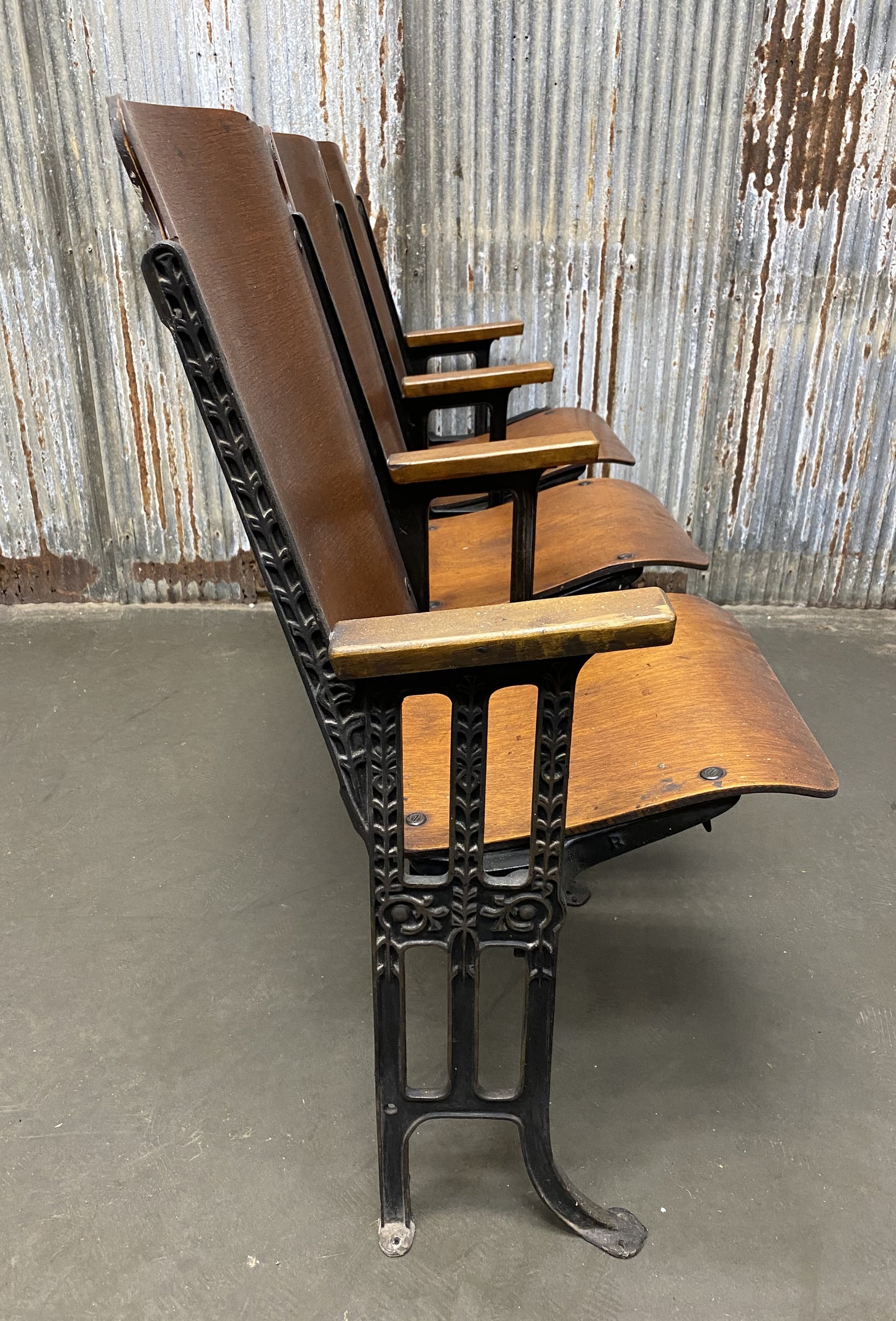 3 Vintage Wood Folding Theater Seats, Auditorium Seats, Entryway Bench, E27