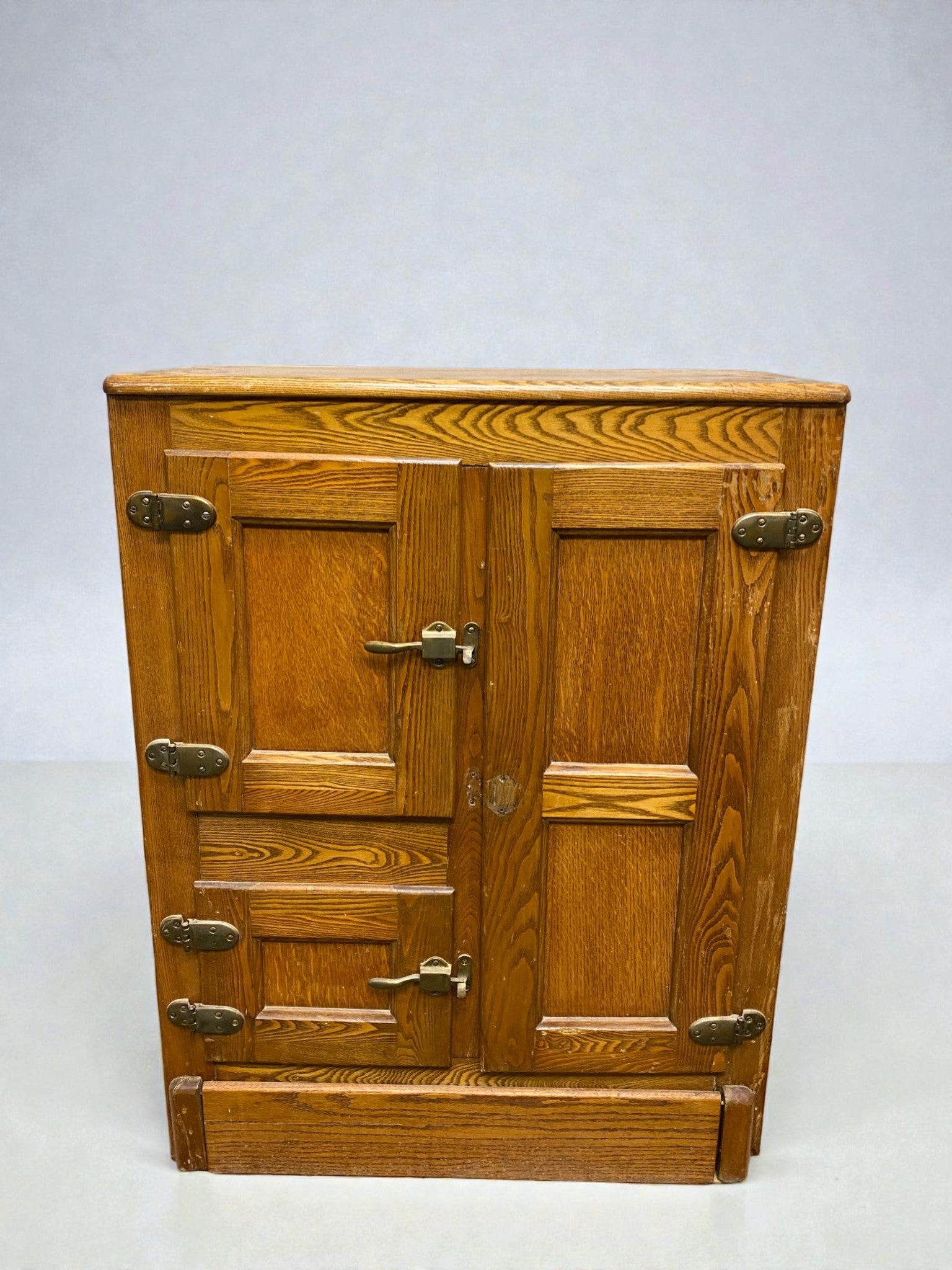 Antique Oak Ice Box Refrigerator Rustic Farmhouse 3 Door Icebox