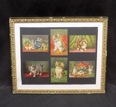 Vintage Wooden Framed Cat Art, Rectangular Photo Picture Mirror