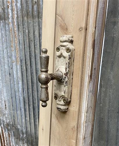 Antique French Single Door (27x81.5) Glass Pane Door with Jamb, Encased Door T27