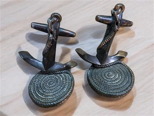 Home & Living > Home Decor > Home Accents > Bookends - Nautical Ship Anchor Rope Bronze Bookends, Vintage Library, Brass D...