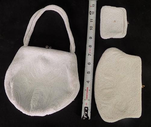 Bags & Purses > Handbags > Clutches & Evening Bags - Ivory White Seed Beaded Satin Bridal Formal Evening Bag Clutch Coin P...