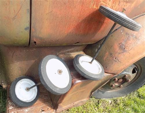 4 Vintage Metal Baby Buggy Wheels Pedal Car Garden Cart Pumpkin Wagon A47