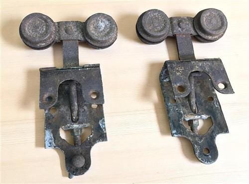 Home & Living > Home Improvement > Hardware - Vintage Pocket Door Hardware, Barn Door Rolling Architectural Salvage A10 by...