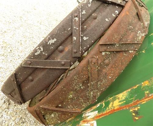 2 Cast Iron Implement Wheels, Wagon Wheel, Tractor Steel Rims, Industrial Age C