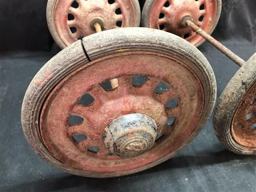 4 Wagon Wheels, Pedal Car, Garden Cart, Pumpkin Wagon, Vintage Goodyear A56