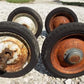 4 Vintage Metal Baby Buggy Wheels Pedal Car Garden Cart Pumpkin Wagon A54