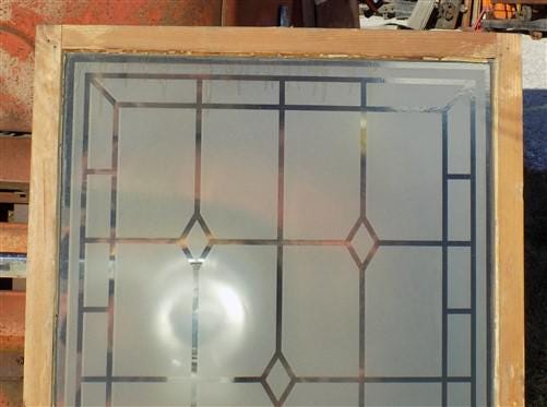 Etched Frosted Clear Glass Vintage Church Window, Architectural Art Glass, A