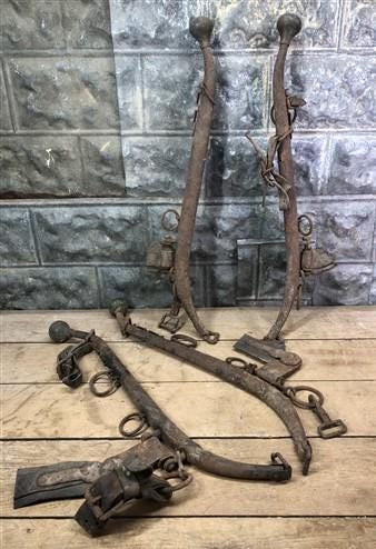 Home & Living > Home Decor > Wall Decor > Wall Hangings - 4 Horse Collar Harness Hames, Brass Leather Bridle Tack Saddle,...