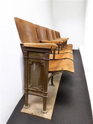 6 Vintage Wood Folding Theater Seats, Auditorium Seats, Entryway Bench, E3