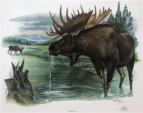 Art & Collectibles > Prints > Lithographs - Richard Timm, Alaska Moose, Signed Print, 28x22 Wade Collection, Plate 18 by T...