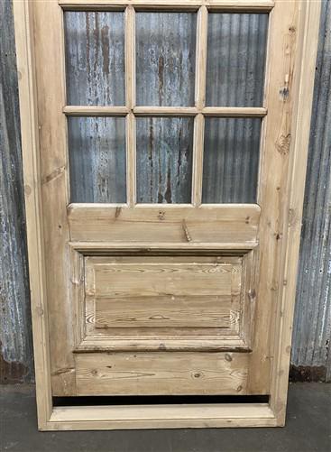 Antique French Single Door (33x92.5) Glass Pane Door with Jamb, Encased Door T32