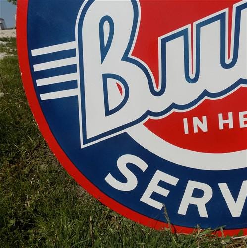 Buick Authorized Service Sign, 2 Sided Metal Porcelain Advertising Buick Sign,