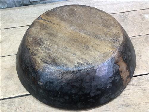 Dark Wood Bowl, Rustic Farmhouse Table Decor, Carved Wooden Bread Bowl A23