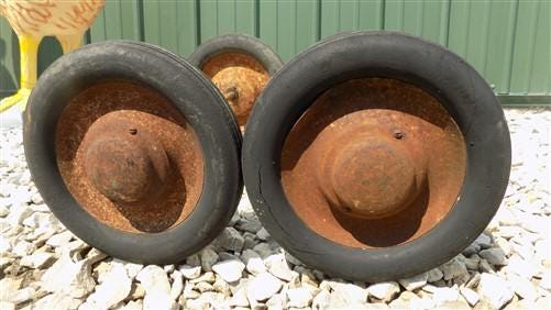 4 Vintage Metal Baby Buggy Wheels Pedal Car Garden Cart Pumpkin Wagon A49