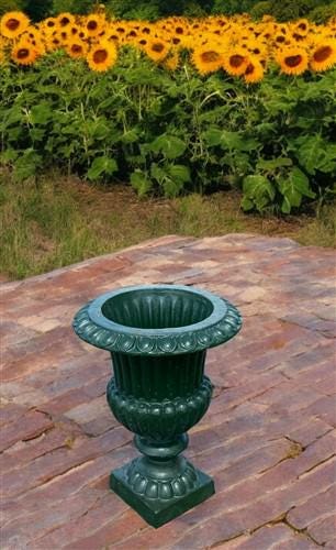 Home & Living > Outdoor & Gardening > Garden Decoration > Yard Art - 14" Tall Cast Iron Fluted Urn, Flower Pot Planer, Gar...