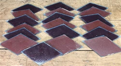 Craft Supplies & Tools > Raw Materials > Glass - Lot Painted Glass Diamond Panes, Reclaimed Church Window Red Glass Pieces...
