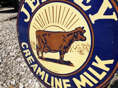Art & Collectibles > Collectibles > Advertisements - Jersey Creamline Milk Sign, Metal Porcelain Advertising Sign, Farm Co...