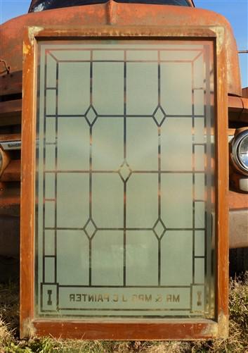 Etched Frosted Clear Glass Vintage Church Window, Architectural Art Glass, B