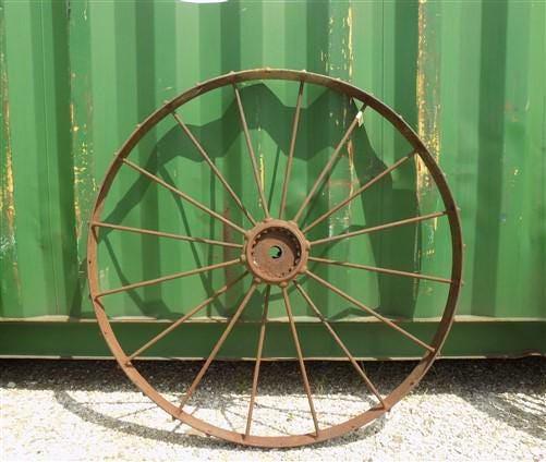 2 Cast Iron Implement Wheels, Wagon Wheel, Tractor Steel Rims, Industrial Age A