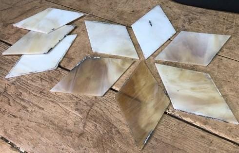 Craft Supplies & Tools > Raw Materials > Glass - 9 Stained Slag Glass Diamond Panes, Reclaimed Church Window Art Glass Pie...