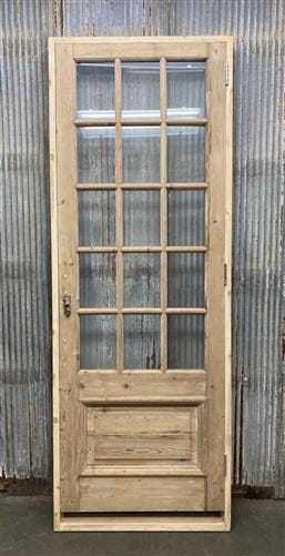 Antique French Single Door (33x92.5) Glass Pane Door with Jamb, Encased Door T32