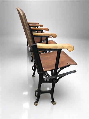 4 Vintage Wood Folding Theater Seats, Auditorium Seats, Entryway Bench, E12