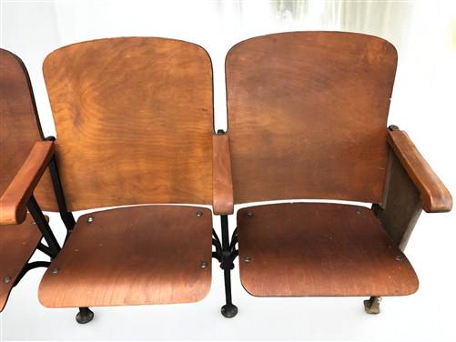 Home & Living > Furniture - 4 Vintage Wood Folding Theater Seats, Auditorium Seats, Entryway Bench, E10 by The Old Grainery
