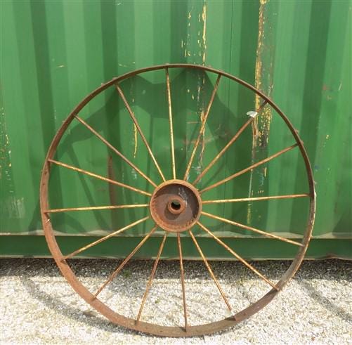 2 Cast Iron Implement Wheels, Wagon Wheel, Tractor Steel Rims, Industrial Age A